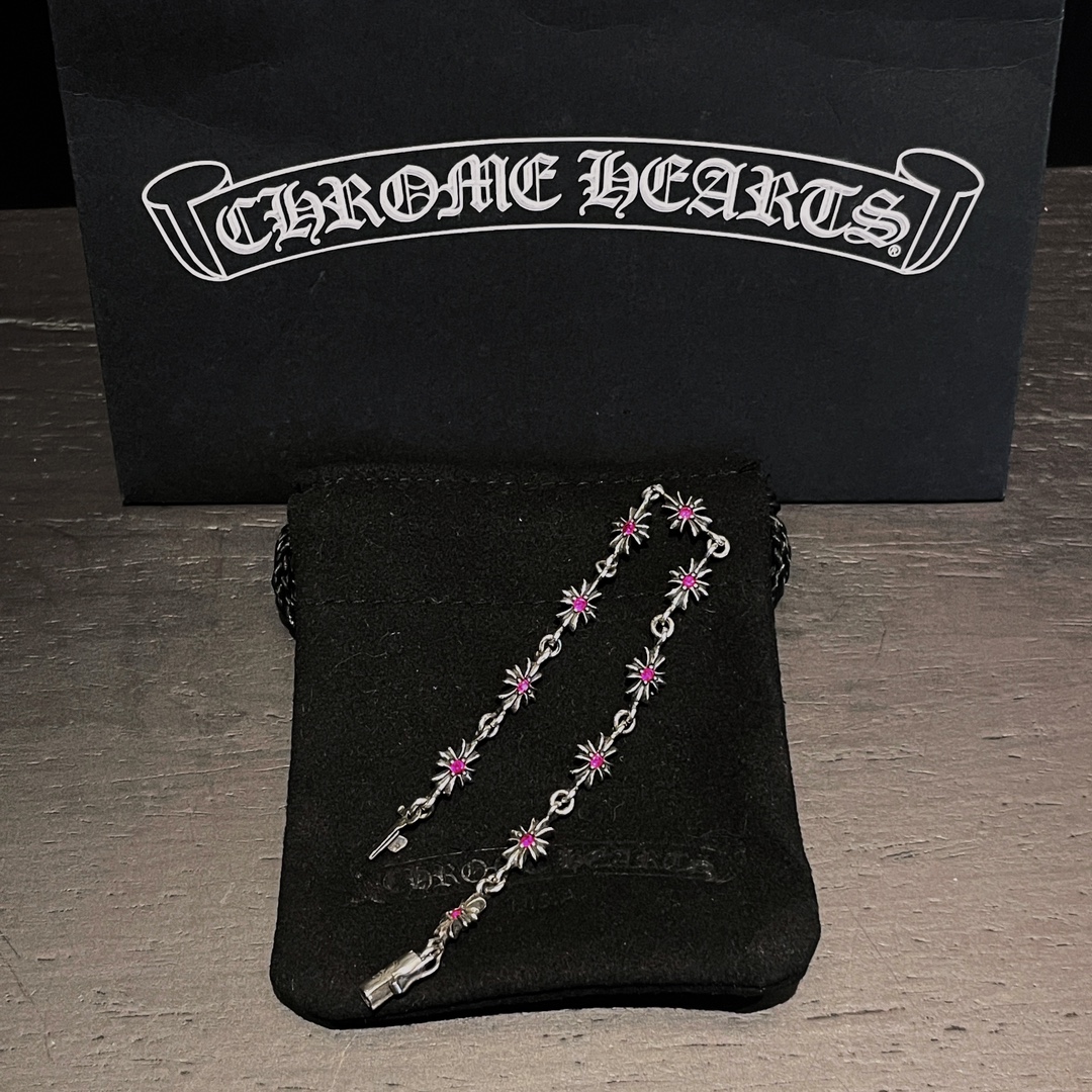 Chrome Hearts 레드 다이아 크로스 팔찌｜925 실버