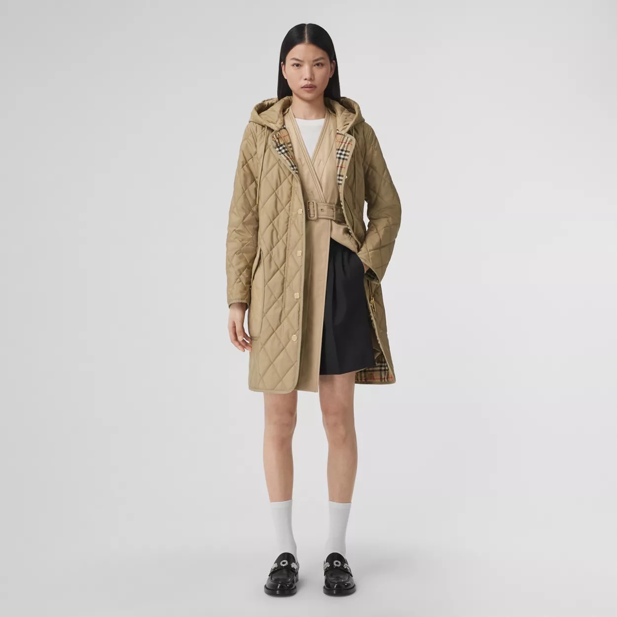 Burberry 다이아몬드 퀼팅 후드 코트