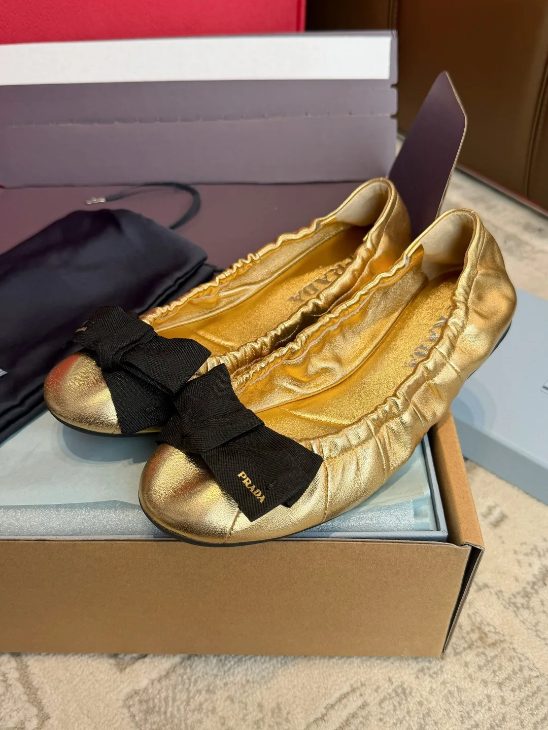 Prada Mordoré Nappa Leather Ballerinas with Bow